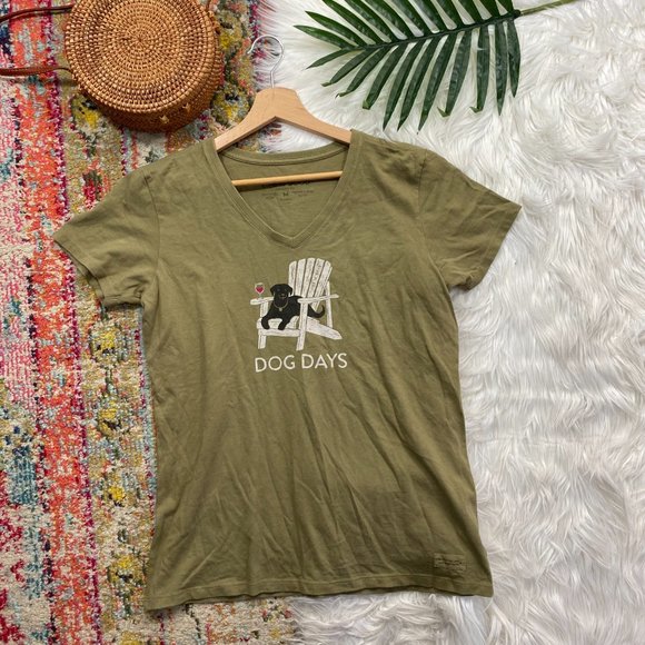 Life Is Good Tops - Life Is Good V-neck Labrador Wine Glass Dog Days Graphic Tee T-Shirt Medium